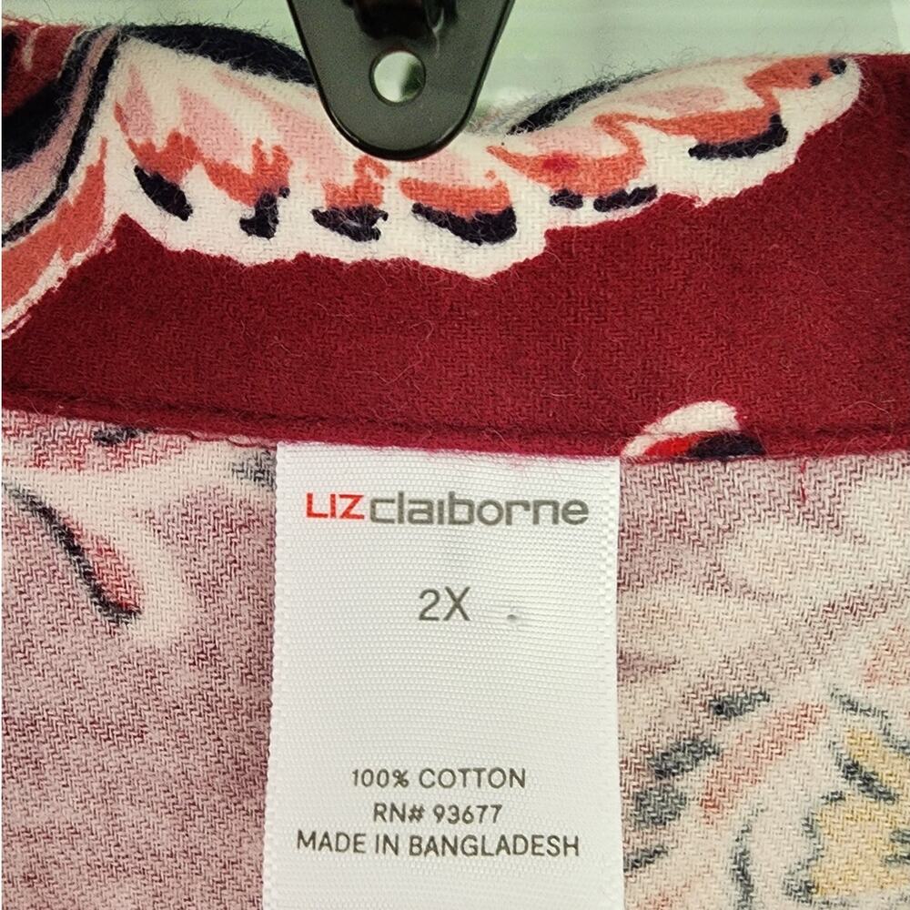 Liz Claiborne Women's 2XL Red Paisley 100% Cotton Flannel Long Sleeve Pajamas - Picture 4 of 7